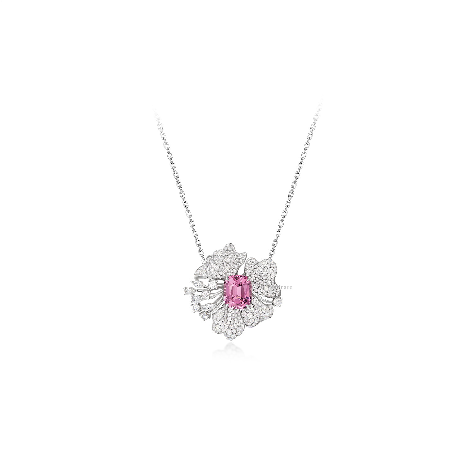 PINK SPINEL AND DIAMOND 'FLORAL' PENDENT NECKLACE