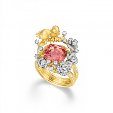 KARAT GOLD, PINK TOURMALINE AND DIAMOND 'GARDEN' RING