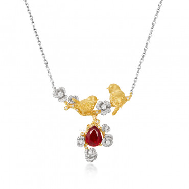 KARAT GOLD, RUBY AND DIAMOND 'GARDEN' PENDENT NECKLACE