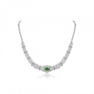 LEMON TOURMALINE, MOTHER-OF-PEARL, EMERALD AND DIAMOND NECKLACE