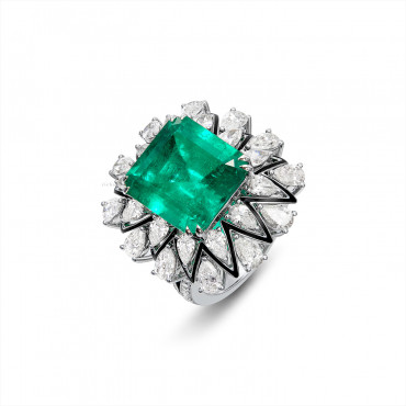 EMERALD, ENAMEL AND DIAMOND RING