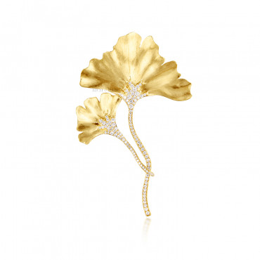 ARTISAN 'GINKGO LEAF' BROOCH, 2 MOTIFS