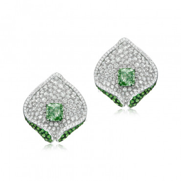 GREEN DIAMOND, TSAVORITE GARNET AND DIAMOND 'A MIDSUMMER NIGHT'S DREAM' EARRINGS