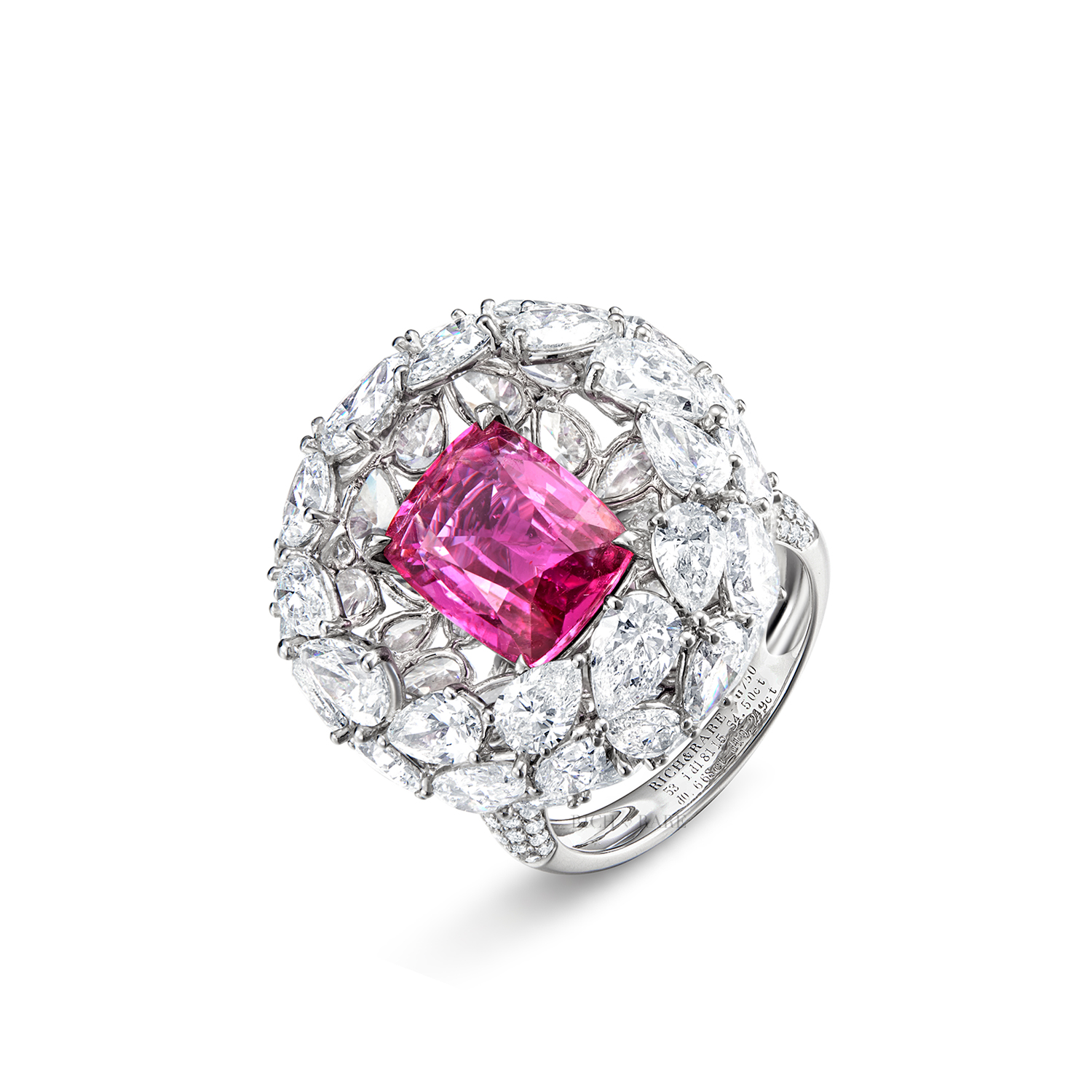 粉红色刚玉配钻石“碗美“戒指