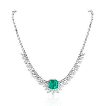 EMERALD AND DIAMOND 'WING' NECKLACE