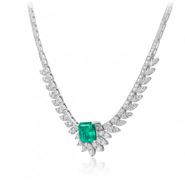 EMERALD AND DIAMOND 'WING' NECKLACE