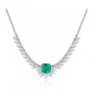EMERALD AND DIAMOND 'WING' NECKLACE